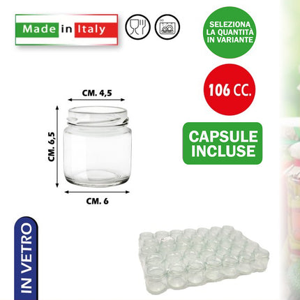 Vasetti in Vetro per Conserve e Confetture con Capsule Incluse | Kit Completo 1:1 Senza Sprechi | Made in Italy CC.106 53 (cm 6x4.5x6.5H) Tutto Tutto Meno Meno®