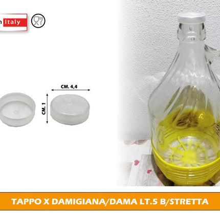 Ambrosio Vetri Tappo per Damigiana Dama da 5L, Bocca Stretta, in Plastica, Food Grade, Made in Italy Ambrosio Vetri