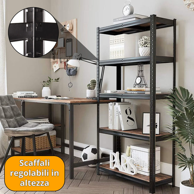 Scaffale Metallo Libreria Scaffali Metallici 5 Ripiani Legno Mdf 90X40X180H Cm