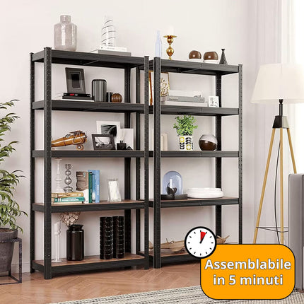 Scaffale Metallo Libreria Scaffali Metallici 5 Ripiani Legno Mdf 90X40X180H Cm