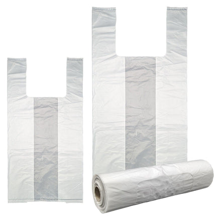 Scatole Rotoli Sacchetti Plastica Negozio Shopping Compere Bianchi Trasparenti