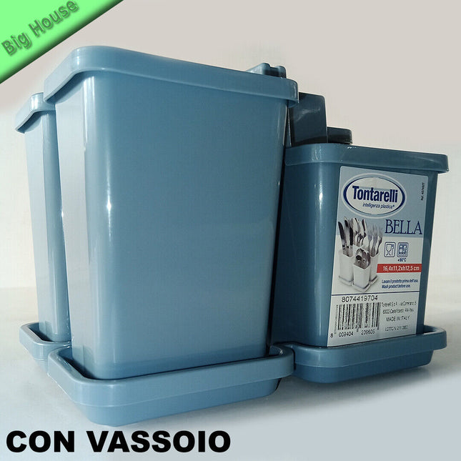Scolaposate da Lavello in Plastica 4 Scomparti Bella con Vassoio Raccogli Goccia
