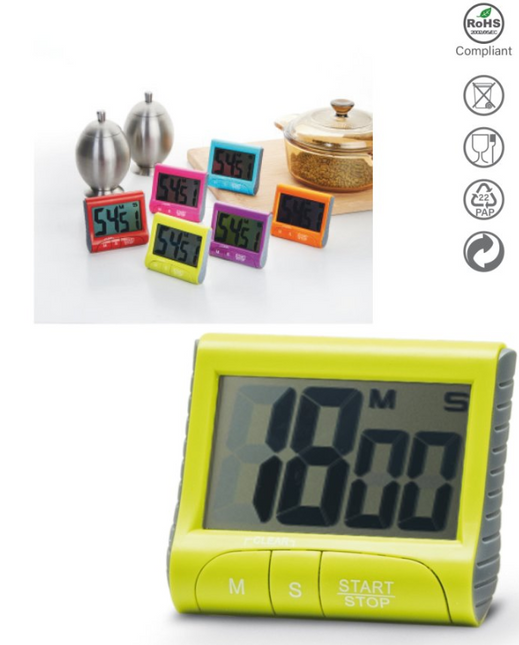 Timer Digitale da Cucina 99:59 – Appendibile e Magnetico, Suoneria, Colori Assortiti Lit Gas
