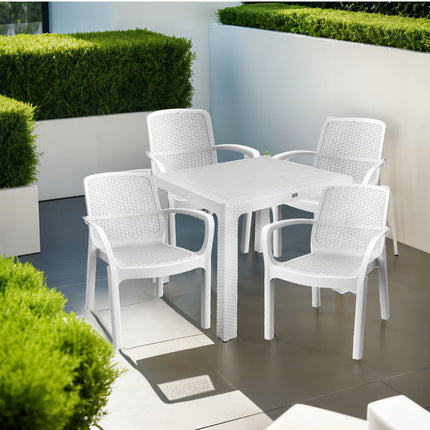 Sicignano Set Tavolo Polyrattan 90X90 Cm + Sedie Numana Bianche