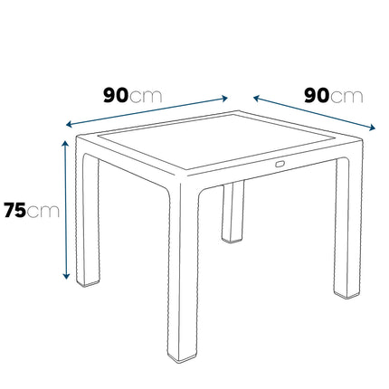 Sicignano Set Tavolo Polyrattan 90X90 Cm + Sedie Numana Bianche