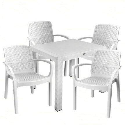 Sicignano Set Tavolo Polyrattan 90X90 Cm + Sedie Numana Bianche