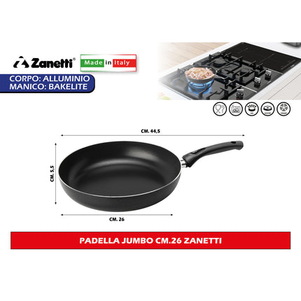 Padella Alta Saltapasta Zanetti Jumbo Made in Italy | Alluminio Leggero Antiaderente Greblon PFOA Free | Bordo Extra Anti-Schizzo 6,5 cm per Fornelli Gas e Vetroceramica | Selettore Misure Ø 18-32 cm 26 cm Zanetti