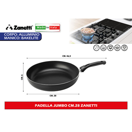 Padella Alta Saltapasta Zanetti Jumbo Made in Italy | Alluminio Leggero Antiaderente Greblon PFOA Free | Bordo Extra Anti-Schizzo 6,5 cm per Fornelli Gas e Vetroceramica | Selettore Misure Ø 18-32 cm 28 cm Zanetti