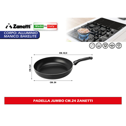 Padella Alta Saltapasta Zanetti Jumbo Made in Italy | Alluminio Leggero Antiaderente Greblon PFOA Free | Bordo Extra Anti-Schizzo 6,5 cm per Fornelli Gas e Vetroceramica | Selettore Misure Ø 18-32 cm 24 cm Zanetti