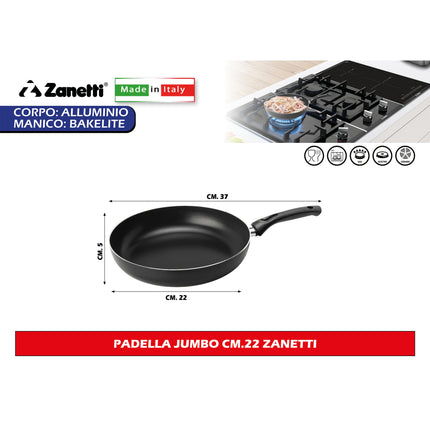 Padella Alta Saltapasta Zanetti Jumbo Made in Italy | Alluminio Leggero Antiaderente Greblon PFOA Free | Bordo Extra Anti-Schizzo 6,5 cm per Fornelli Gas e Vetroceramica | Selettore Misure Ø 18-32 cm 22 cm Zanetti