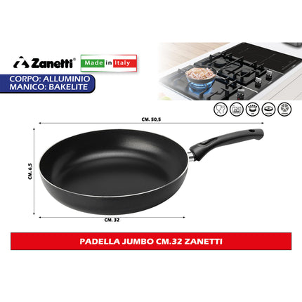 Padella Alta Saltapasta Zanetti Jumbo Made in Italy | Alluminio Leggero Antiaderente Greblon PFOA Free | Bordo Extra Anti-Schizzo 6,5 cm per Fornelli Gas e Vetroceramica | Selettore Misure Ø 18-32 cm 32 cm Zanetti