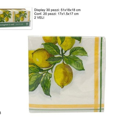Set 200/400/600 Tovaglioli 2 Veli 33x33cm Decoro Limoni Pura Ovatta di Cellulosa Due Esse