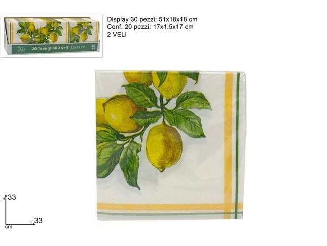 Set 200/400/600 Tovaglioli 2 Veli 33x33cm Decoro Limoni Pura Ovatta di Cellulosa Due Esse