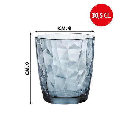 Set 3/6 Pezzi Bicchieri Diamond 30,5 Cl Vetro Blu Elegante Per Acqua E Bibite