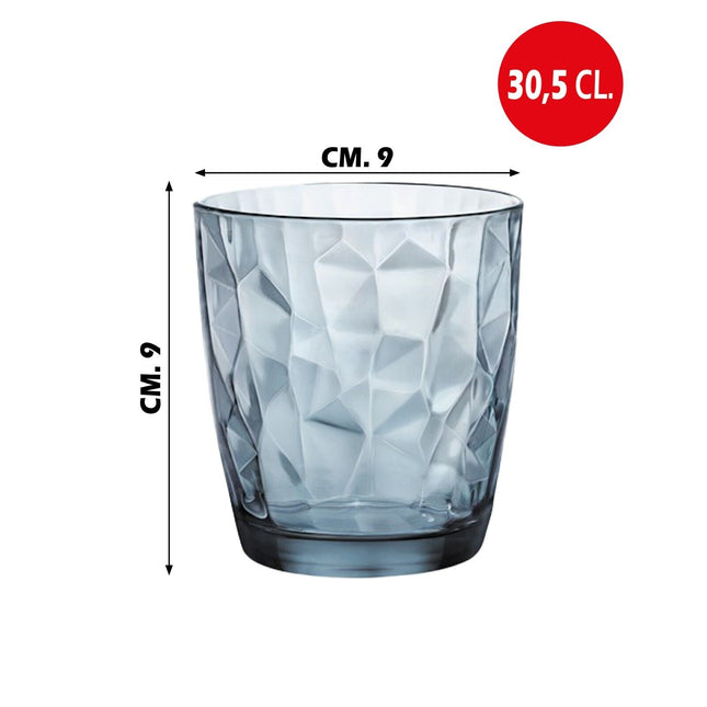 Set 3/6 Pezzi Bicchieri Diamond 30,5 Cl Vetro Blu Elegante Per Acqua E Bibite