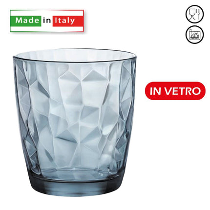 Set 3/6 Pezzi Bicchieri Diamond 30,5 Cl Vetro Blu Elegante Per Acqua E Bibite