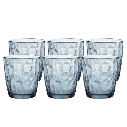 Set 3/6 Pezzi Bicchieri Diamond 30,5 Cl Vetro Blu Elegante Per Acqua E Bibite