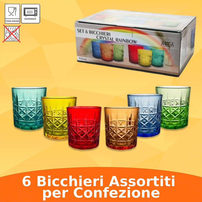 Arca Set 6 Bicchieri In Vetro Crystal Rainbow (350Ml): Un Arcobaleno Di Eleganza Sulla Tua Tavola