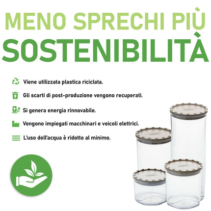 Set Barattoli Alimenti Plastica Riciclata Coperchi Colorati Chiusura Ermetica