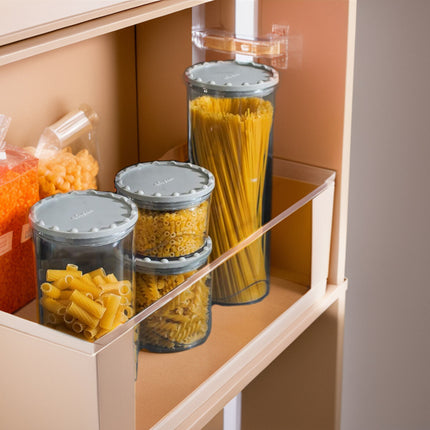 Set Barattoli Alimenti Plastica Riciclata Coperchi Colorati Chiusura Ermetica