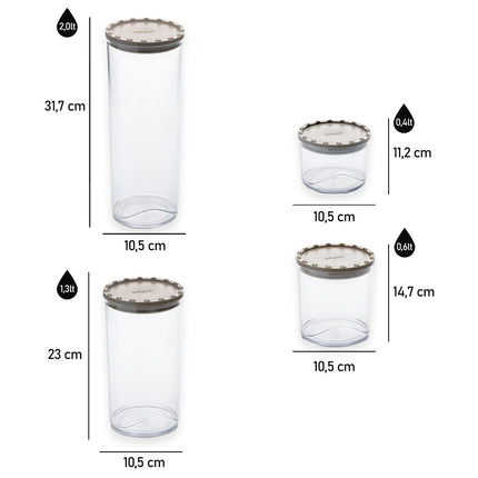 Set Barattoli Alimenti Plastica Riciclata Coperchi Colorati Chiusura Ermetica