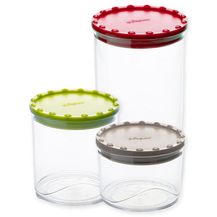 Set Barattoli Alimenti Plastica Riciclata Coperchi Colorati Chiusura Ermetica