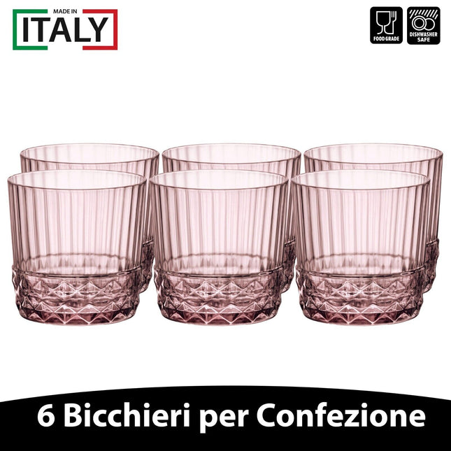 Set Bicchieri America '20S Dof 30 Cl 6/12 Pezzi Lilac Rose Eleganti Per Cocktail 6 Bicchieri Bormioli Rocco