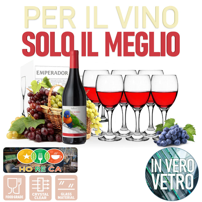 Cegeco & Alar Set Calici Da Vino Emperador 25 Cl Vetro Per Lavastoviglie Bar Ristorante Horeca