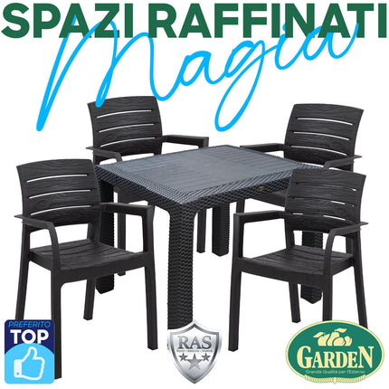 Sicignano Set Tavolo Polyrattan 90X90 Cm + Sedie Recanati Antracite