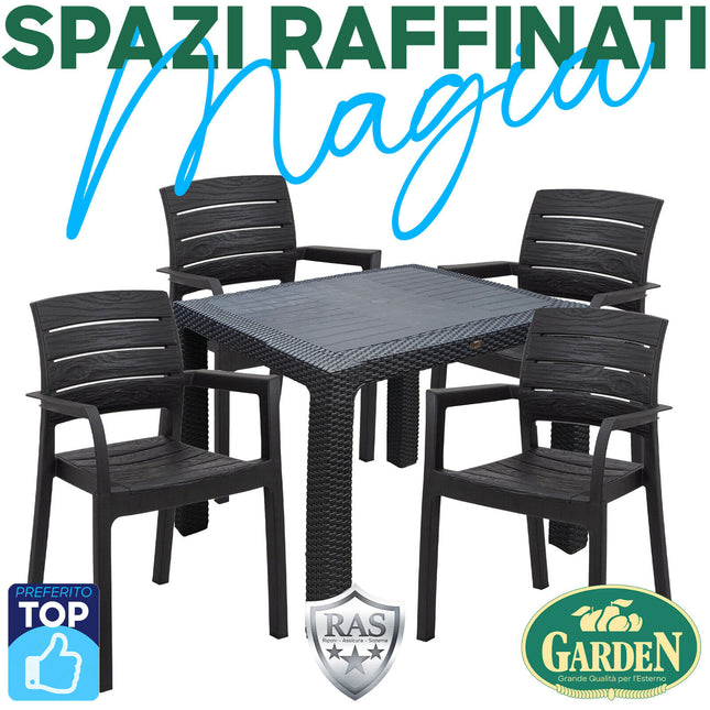 Sicignano Set Tavolo Polyrattan 90X90 Cm + Sedie Recanati Antracite
