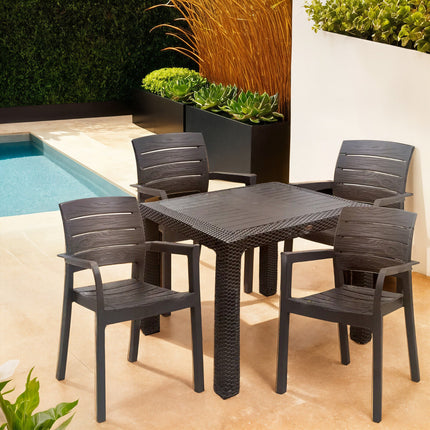 Sicignano Set Tavolo Polyrattan 90X90 Cm + Sedie Recanati Antracite