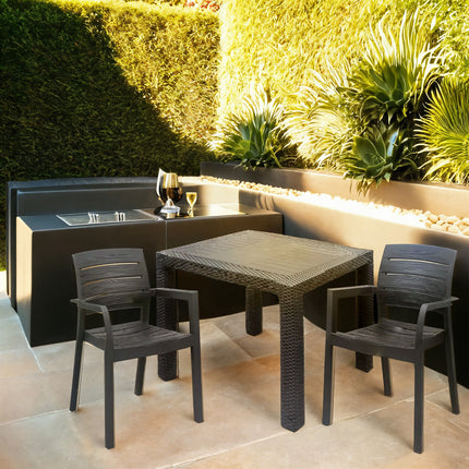 Sicignano Set Tavolo Polyrattan 90X90 Cm + Sedie Recanati Antracite