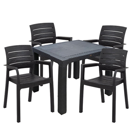 Sicignano Set Tavolo Polyrattan 90X90 Cm + Sedie Recanati Antracite
