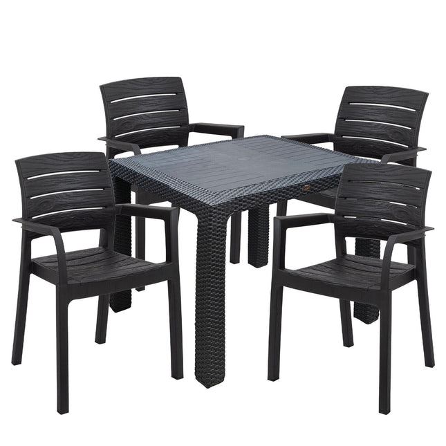 Sicignano Set Tavolo Polyrattan 90X90 Cm + Sedie Recanati Antracite