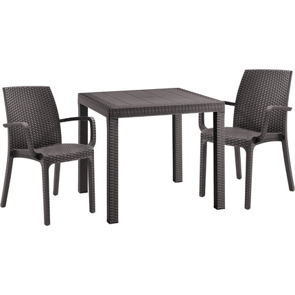 Bica Set Completo Tavolo Dallas 80×80 Cm + 4 Poltrone Indiana Polipropilene Rattan Per Interni Esterni Antracite/Bianco/Marrone Bica