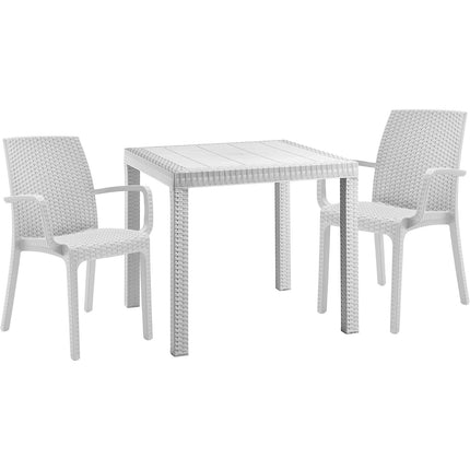 Bica Set Completo Tavolo Dallas 80×80 Cm + 4 Poltrone Indiana Polipropilene Rattan Per Interni Esterni Antracite/Bianco/Marrone Bica