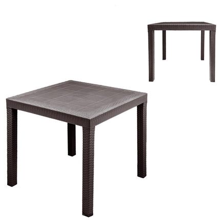 Bica Set Completo Tavolo Dallas 80×80 Cm + 4 Sedie Virginia Polipropilene Rattan Per Interni Esterni Antracite/Bianco/Marrone