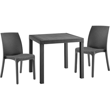 Bica Set Completo Tavolo Dallas 80×80 Cm + 4 Sedie Virginia Polipropilene Rattan Per Interni Esterni Antracite/Bianco/Marrone