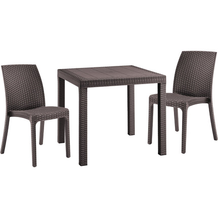 Bica Set Completo Tavolo Dallas 80×80 Cm + 4 Sedie Virginia Polipropilene Rattan Per Interni Esterni Antracite/Bianco/Marrone