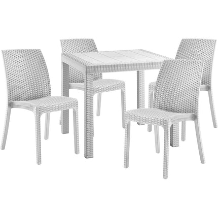 Bica Set Completo Tavolo Dallas 80×80 Cm + 4 Sedie Virginia Polipropilene Rattan Per Interni Esterni Antracite/Bianco/Marrone