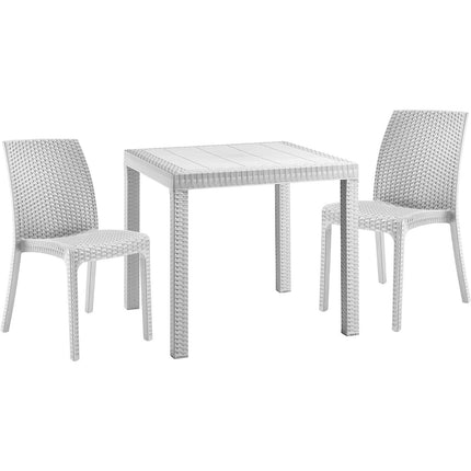 Bica Set Completo Tavolo Dallas 80×80 Cm + 4 Sedie Virginia Polipropilene Rattan Per Interni Esterni Antracite/Bianco/Marrone