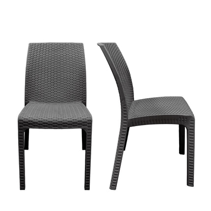 Bica Set Completo Tavolo Dallas 80×80 Cm + 4 Sedie Virginia Polipropilene Rattan Per Interni Esterni Antracite/Bianco/Marrone