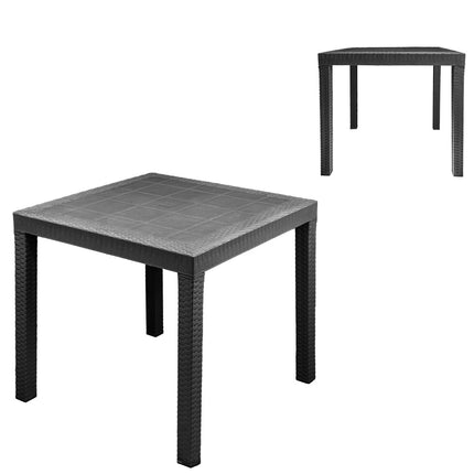 Bica Set Completo Tavolo Dallas 80×80 Cm + 4 Sedie Virginia Polipropilene Rattan Per Interni Esterni Antracite/Bianco/Marrone