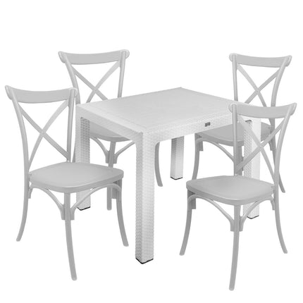 Sicignano Set Tavolo Polyrattan 90X90 Cm + Sedie Cross Resina