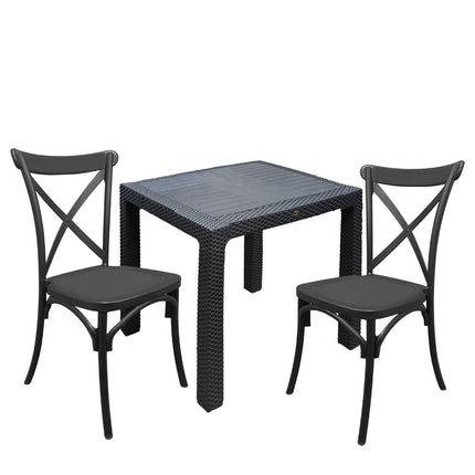 Sicignano Set Tavolo Polyrattan 90X90 Cm + Sedie Cross Resina
