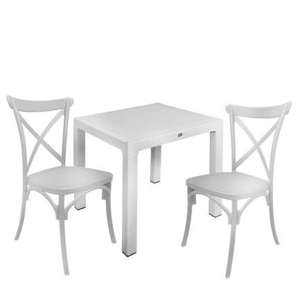 Sicignano Set Tavolo Polyrattan 90X90 Cm + Sedie Cross Resina