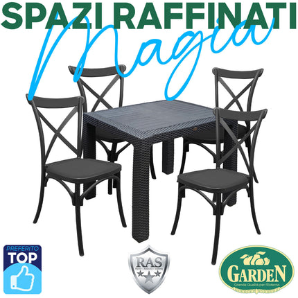 Sicignano Set Tavolo Polyrattan 90X90 Cm + Sedie Cross Resina