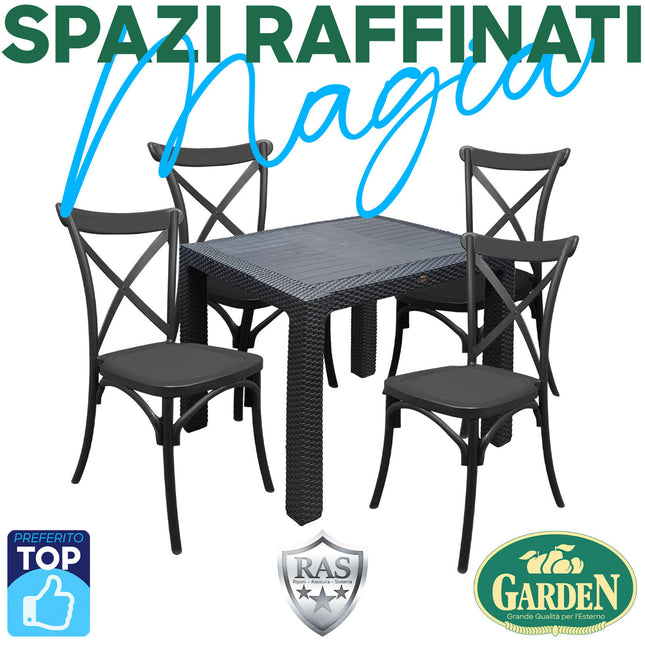 Sicignano Set Tavolo Polyrattan 90X90 Cm + Sedie Cross Resina