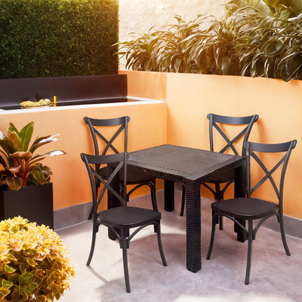 Sicignano Set Tavolo Polyrattan 90X90 Cm + Sedie Cross Resina
