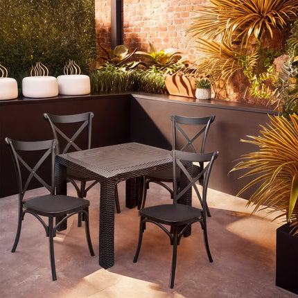 Sicignano Set Tavolo Polyrattan 90X90 Cm + Sedie Cross Resina